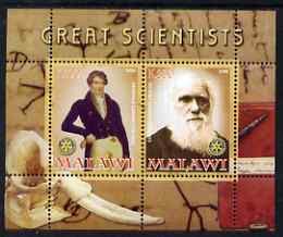 Malawi 2008 Great Scientists #2 - Darwin & Cuvier perf sheetlet containing 2 values each with Rotary logo, unmounted mint, stamps on , stamps on  stamps on personalities, stamps on  stamps on science, stamps on  stamps on rotary, stamps on  stamps on , stamps on  stamps on darwin