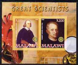 Malawi 2008 Great Scientists #6 - Harvey & Hooke imperf sheetlet containing 2 values each with Rotary logo, unmounted mint, stamps on , stamps on  stamps on personalities, stamps on  stamps on science, stamps on  stamps on rotary, stamps on  stamps on medical