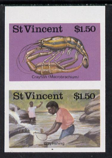 St Vincent 1986 Freshwater Fishing (Crayfishing) $1.50 unmounted mint imperf se-tenant pair (as SG 1047a), stamps on , stamps on  stamps on fish     marine-life