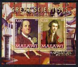 Malawi 2008 Great Scientists #8 - Franklin & Banks perf sheetlet containing 2 values each with Rotary logo, unmounted mint, stamps on , stamps on  stamps on personalities, stamps on  stamps on science, stamps on  stamps on rotary, stamps on  stamps on 