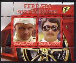 Malawi 2008 Ferrari Team Formula 1 Champions #1 - Lauda & Mansell perf sheetlet containing 2 values unmounted mint, stamps on personalities, stamps on formula 1  f1 , stamps on cars, stamps on racing cars, stamps on ferrari