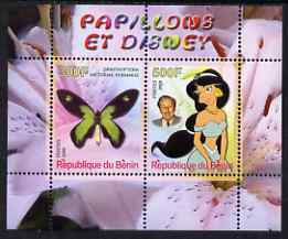 Benin 2008 Disney & Butterflies #3 perf sheetlet containing 2 values unmounted mint, stamps on , stamps on  stamps on butterflies, stamps on  stamps on disney