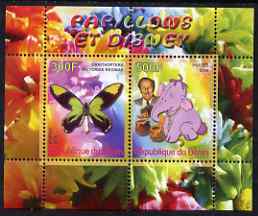 Benin 2008 Disney & Butterflies #4 perf sheetlet containing 2 values unmounted mint, stamps on butterflies, stamps on disney, stamps on elephants