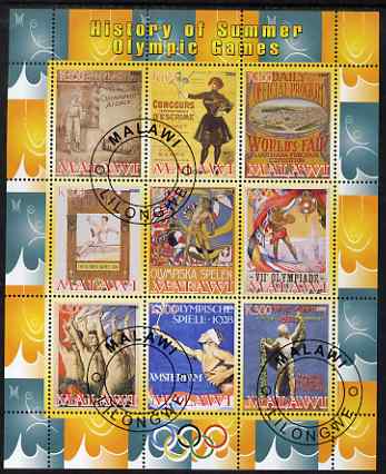 Malawi 2008 History of the Summer Olympics #1 1896-1932  perf sheetlet containing 9 values, fine cto used, stamps on olympics, stamps on high jump