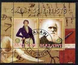 Malawi 2008 Great Scientists #2 - Darwin & Cuvier perf sheetlet containing 2 values each with Rotary logo, fine cto used, stamps on personalities, stamps on science, stamps on rotary, stamps on , stamps on darwin