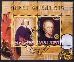 Malawi 2008 Great Scientists #6 - Harvey & Hooke perf sheetlet containing 2 values each with Rotary logo, fine cto used, stamps on , stamps on  stamps on personalities, stamps on  stamps on science, stamps on  stamps on rotary, stamps on  stamps on medical