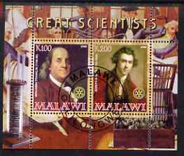 Malawi 2008 Great Scientists #8 - Franklin & Banks perf sheetlet containing 2 values each with Rotary logo, fine cto used, stamps on , stamps on  stamps on personalities, stamps on  stamps on science, stamps on  stamps on rotary, stamps on  stamps on 