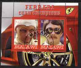 Malawi 2008 Ferrari Team Formula 1 Champions #1 - Lauda & Mansell perf sheetlet containing 2 values fine cto used, stamps on , stamps on  stamps on personalities, stamps on  stamps on formula 1  f1 , stamps on  stamps on cars, stamps on  stamps on racing cars, stamps on  stamps on ferrari