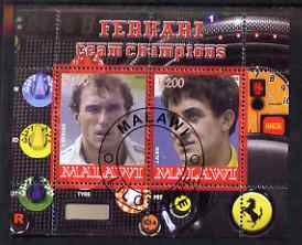 Malawi 2008 Ferrari Team Formula 1 Champions #2 - Berger & Alesi perf sheetlet containing 2 values fine cto used, stamps on personalities, stamps on formula 1  f1 , stamps on cars, stamps on racing cars, stamps on ferrari