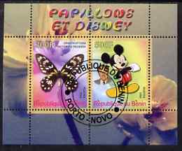 Benin 2008 Disney & Butterflies #1 perf sheetlet containing 2 values fine cto used, stamps on , stamps on  stamps on butterflies, stamps on  stamps on disney