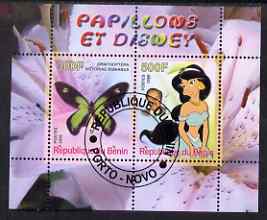 Benin 2008 Disney & Butterflies #3 perf sheetlet containing 2 values fine cto used, stamps on butterflies, stamps on disney
