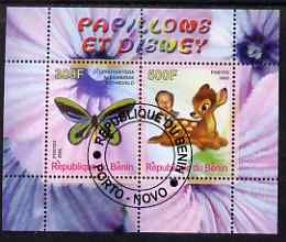 Benin 2008 Disney & Butterflies #7 perf sheetlet containing 2 values fine cto used, stamps on , stamps on  stamps on butterflies, stamps on  stamps on disney