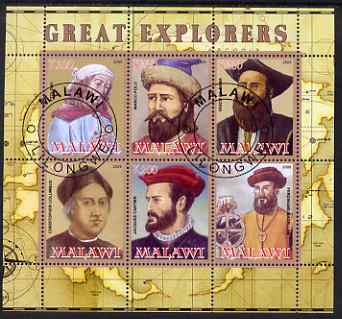 Malawi 2008 Great Explorers #1 perf sheetlet containing 6 values fine cto used, stamps on personalities, stamps on explorers, stamps on columbus, stamps on cartier, stamps on gama, stamps on magellan