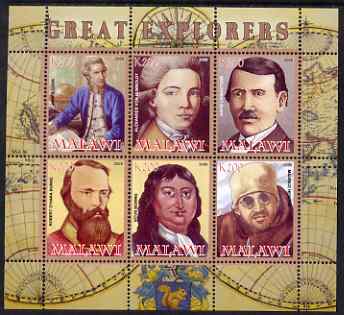 Malawi 2008 Great Explorers #2 perf sheetlet containing 6 values unmounted mint, stamps on , stamps on  stamps on personalities, stamps on  stamps on explorers, stamps on  stamps on cook, stamps on  stamps on livingstone, stamps on  stamps on burke, stamps on  stamps on scots, stamps on  stamps on scotland