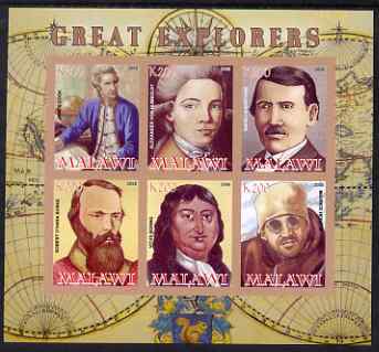 Malawi 2008 Great Explorers #2 imperf sheetlet containing 6 values unmounted mint, stamps on , stamps on  stamps on personalities, stamps on  stamps on explorers, stamps on  stamps on cook, stamps on  stamps on livingstone, stamps on  stamps on burke, stamps on  stamps on scots, stamps on  stamps on scotland