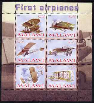 Malawi 2008 First Airplanes perf sheetlet containing 6 values unmounted mint, stamps on , stamps on  stamps on aviation