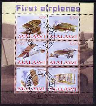 Malawi 2008 First Airplanes perf sheetlet containing 6 values fine cto used, stamps on , stamps on  stamps on aviation