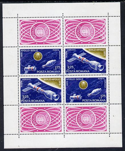 Rumania 1975 Apollo-Soyuz m/sheet unmounted mint, Mi BL 123, stamps on space