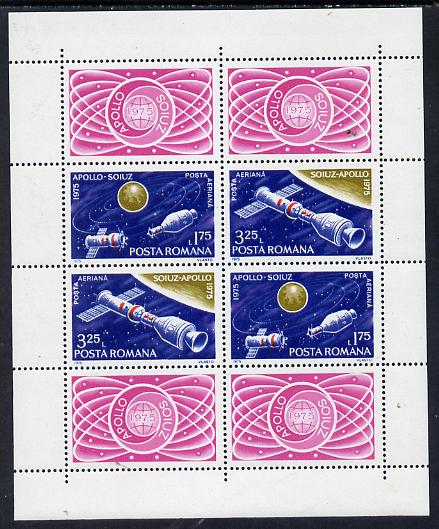 Rumania 1975 Apollo-Soyuz m/sheet unmounted mint, Mi BL 123, stamps on , stamps on  stamps on space