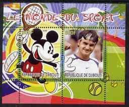 Djibouti 2008 Disney & World of Sport - Tennis & Roger Federer perf sheetlet containing 2 values unmounted mint, stamps on disney, stamps on sport, stamps on personalities, stamps on tennis