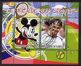 Djibouti 2008 Disney & World of Sport - Tennis & Roger Federer perf sheetlet containing 2 values fine cto used, stamps on disney, stamps on sport, stamps on personalities, stamps on tennis