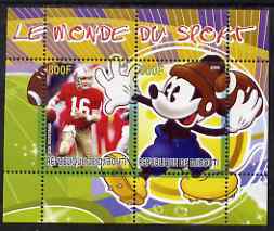 Djibouti 2008 Disney & World of Sport - American Football & Joe Montana perf sheetlet containing 2 values unmounted mint, stamps on disney, stamps on sport, stamps on personalities, stamps on american football