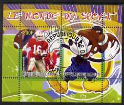 Djibouti 2008 Disney & World of Sport - American Football & Joe Montana perf sheetlet containing 2 values fine cto used, stamps on , stamps on  stamps on disney, stamps on  stamps on sport, stamps on  stamps on personalities, stamps on  stamps on american football