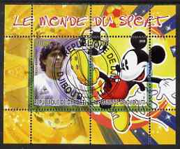 Djibouti 2008 Disney & World of Sport - Football & Diego Maradona perf sheetlet containing 2 values fine cto used, stamps on disney, stamps on sport, stamps on personalities, stamps on football