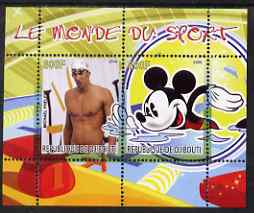 Djibouti 2008 Disney & World of Sport - Swimming & Michael Phelps perf sheetlet containing 2 values unmounted mint, stamps on disney, stamps on sport, stamps on personalities, stamps on swimming