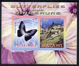 Malawi 2008 Butterflies & Dinosaurs #2 imperf sheetlet containing 2 values unmounted mint, stamps on , stamps on  stamps on butterflies, stamps on  stamps on dinosaurs, stamps on  stamps on dolphins