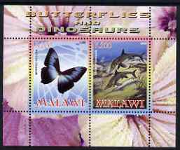 Malawi 2008 Butterflies & Dinosaurs #2 perf sheetlet containing 2 values unmounted mint, stamps on , stamps on  stamps on butterflies, stamps on  stamps on dinosaurs, stamps on  stamps on dolphins