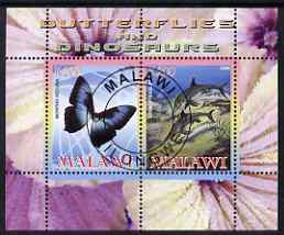 Malawi 2008 Butterflies & Dinosaurs #2 perf sheetlet containing 2 values fine cto used, stamps on , stamps on  stamps on butterflies, stamps on  stamps on dinosaurs, stamps on  stamps on dolphins