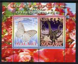 Malawi 2008 Butterflies & Dinosaurs #3 perf sheetlet containing 2 values unmounted mint, stamps on , stamps on  stamps on butterflies, stamps on  stamps on dinosaurs, stamps on  stamps on 