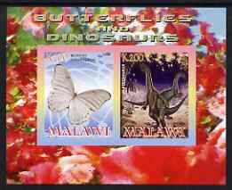 Malawi 2008 Butterflies & Dinosaurs #3 imperf sheetlet containing 2 values unmounted mint, stamps on butterflies, stamps on dinosaurs, stamps on 
