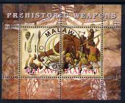 Malawi 2008 Prehistoric Weapons perf sheetlet containing 2 values fine cto used, stamps on dinosaurs, stamps on mammoths, stamps on elephants