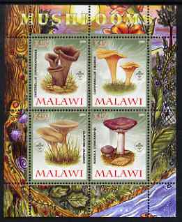 Malawi 2008 Fungi #4 perf sheetlet containing 4 values, each with Scout logo unmounted mint, stamps on , stamps on  stamps on fungi, stamps on  stamps on scouts