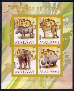 Malawi 2008 Animals of Africa #1 imperf sheetlet containing 4 values, each with Scout logo unmounted mint, stamps on , stamps on  stamps on animals, stamps on  stamps on elephants, stamps on  stamps on warthogs, stamps on  stamps on swine, stamps on  stamps on rhinos, stamps on  stamps on cats, stamps on  stamps on cheetah, stamps on  stamps on scouts