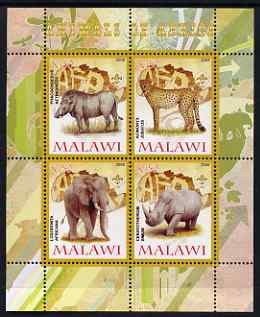 Malawi 2008 Animals of Africa #1 perf sheetlet containing 4 values, each with Scout logo unmounted mint, stamps on , stamps on  stamps on animals, stamps on  stamps on elephants, stamps on  stamps on warthogs, stamps on  stamps on swine, stamps on  stamps on rhinos, stamps on  stamps on cats, stamps on  stamps on cheetah, stamps on  stamps on scouts