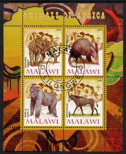 Malawi 2008 Animals of Africa #2 perf sheetlet containing 4 values, each with Scout logo fine cto used, stamps on animals, stamps on cats, stamps on panthers, stamps on apes, stamps on gorillas, stamps on aardvark, stamps on , stamps on scouts