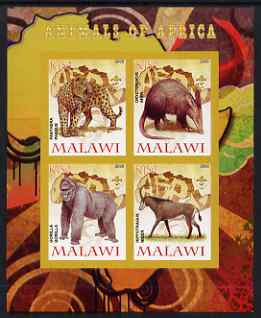 Malawi 2008 Animals of Africa #2 imperf sheetlet containing 4 values, each with Scout logo unmounted mint, stamps on , stamps on  stamps on animals, stamps on  stamps on cats, stamps on  stamps on panthers, stamps on  stamps on apes, stamps on  stamps on gorillas, stamps on  stamps on aardvark, stamps on  stamps on scouts