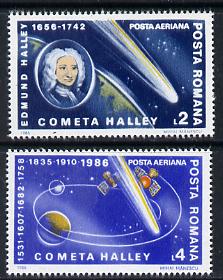 Rumania 1986 Halley's Comet set of 2 unmounted mint, Mi 4228-29, stamps on , stamps on  stamps on space, stamps on  stamps on halley