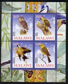 Malawi 2008 Birds #1 perf sheetlet containing 4 values, each with Scout logo unmounted mint, stamps on birds, stamps on scouts, stamps on owls, stamps on woodpeckers, stamps on goldfinch, stamps on birds of prey