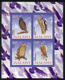 Malawi 2008 Birds #2 imperf sheetlet containing 4 values, each with Scout logo unmounted mint, stamps on , stamps on  stamps on birds, stamps on  stamps on scouts, stamps on  stamps on owls, stamps on  stamps on woodpeckers, stamps on  stamps on falcons, stamps on  stamps on birds of prey