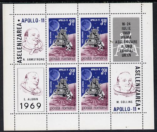 Rumania 1970 Apollo 11 m/sheet containing block of 4 unmounted mint, Mi BL 72, stamps on , stamps on  stamps on space