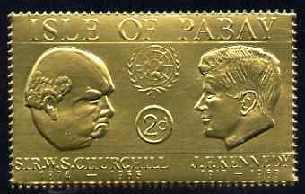 Pabay 1967 Churchill & Kennedy 2d value embossed in gold foil (perf) unmounted mint (Rosen PA59), stamps on , stamps on  stamps on personalities, stamps on  stamps on churchill, stamps on  stamps on kennedy