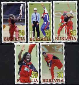 Buriatia Republic 2006 Cricket perf set of 5 unmounted mint, stamps on sport, stamps on cricket