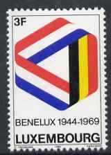 Luxembourg 1969 Benelux Customs Union 3f unmounted mint SG841, stamps on flags