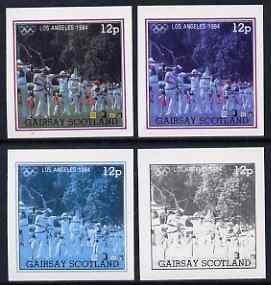 Gairsay 1984 Los Angeles Olympic Games - Archery 12p the set of 4 imperf progressive proofs comprising 1, 2, 3 and all 4-colour composites, unmounted mint, stamps on , stamps on  stamps on olympics, stamps on  stamps on archery