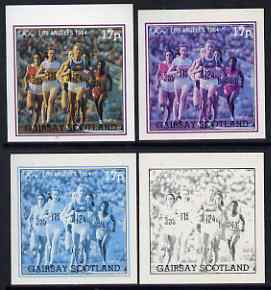 Gairsay 1984 Los Angeles Olympic Games - Running 17p the set of 4 imperf progressive proofs comprising 1, 2, 3 and all 4-colour composites, unmounted mint, stamps on , stamps on  stamps on olympics, stamps on  stamps on running