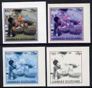 Gairsay 1984 Los Angeles Olympic Games - Long Jump 18p the set of 4 imperf progressive proofs comprising 1, 2, 3 and all 4-colour composites, unmounted mint, stamps on , stamps on  stamps on olympics, stamps on  stamps on long jump